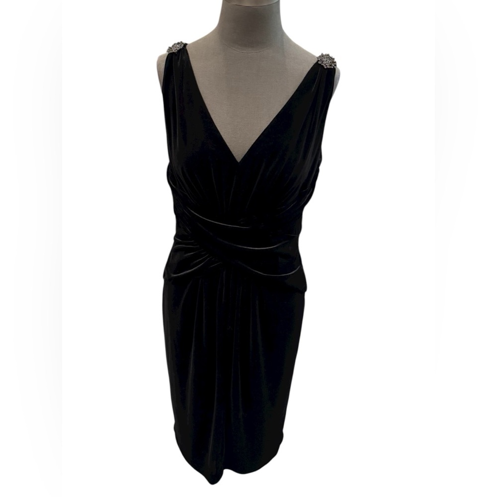 Anne Klein Black Velvet Dress Embellished Shoulders Size 12 NWT